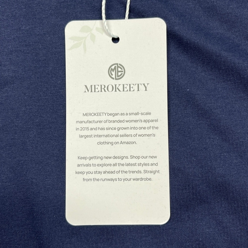 MEROKEETY Peplum T-Shirt Women Navy Blue Ruffle Hem Short Sleeve Crew Neck Large - Picture 10 of 14